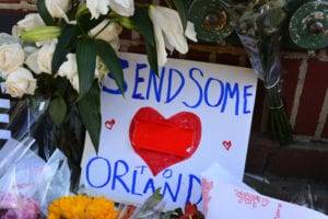 New York, USA - June 12, 2017: Memorial outside the landmark Stonewall Inn in honor of the victims of the mass shooting at a gay nightclub in Orlando in New York City in 2016.